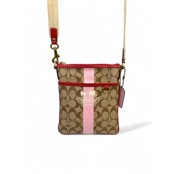 Coach Signature 2007 Pink Stripe Swingpack Crossbody Bag - Picture 1 of 16